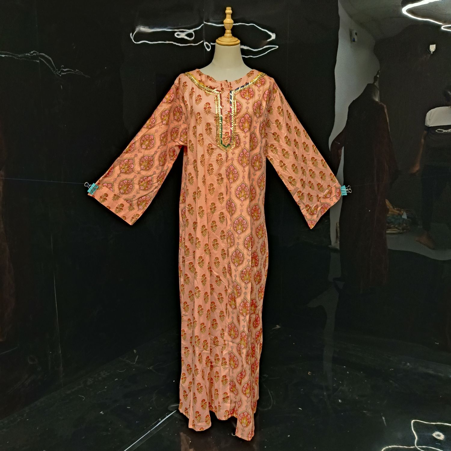 L-XL Noorain Printed Cotton Dress 57" Long Jalabiya