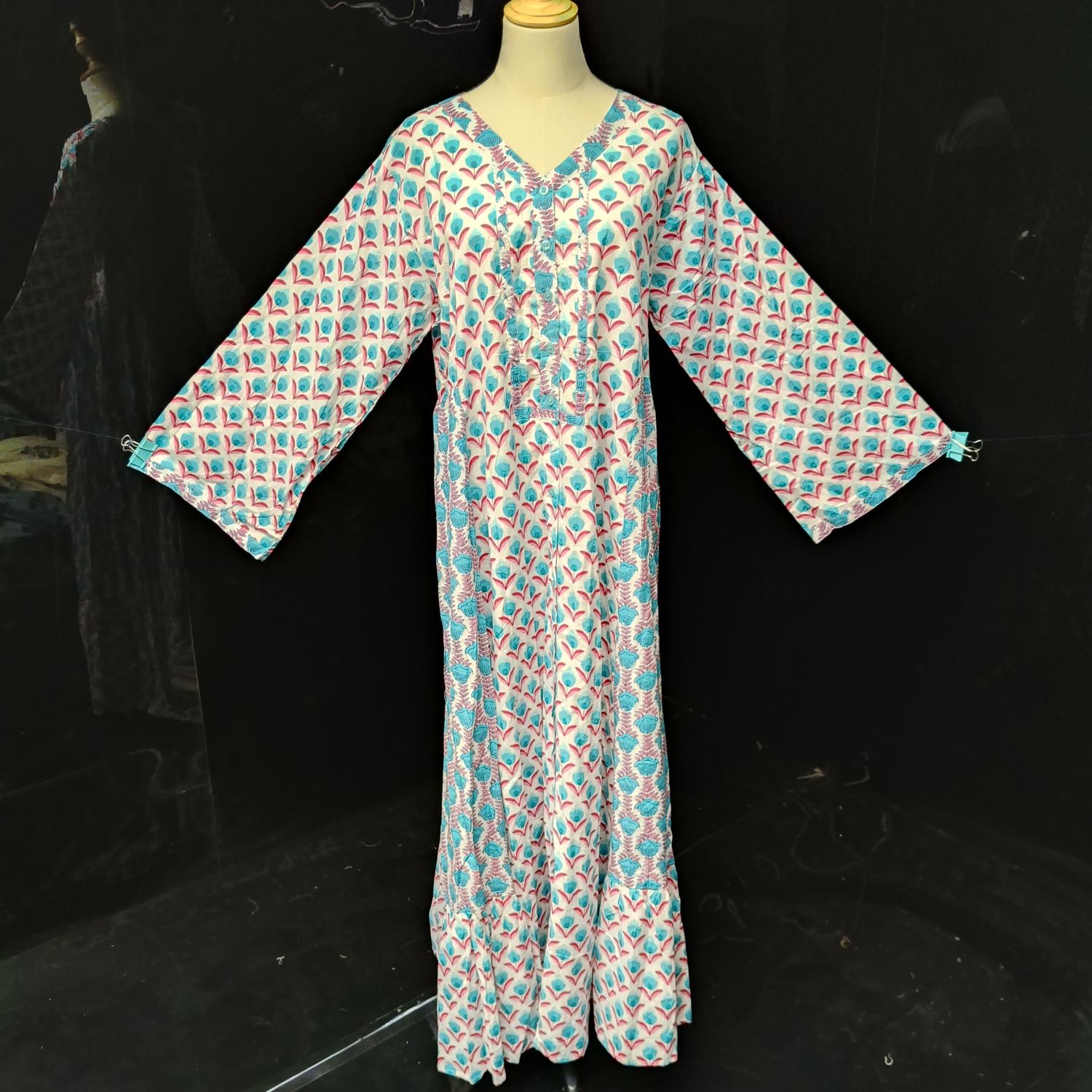 L/XL Tulip Printed Cotton Dress 57" Long Jalabiya