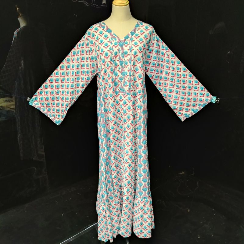 L/XL Tulip Printed Cotton Dress 57" Long Jalabiya
