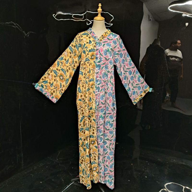 S/M Ayana Printed Cotton Dress 57" Long Jalabiya