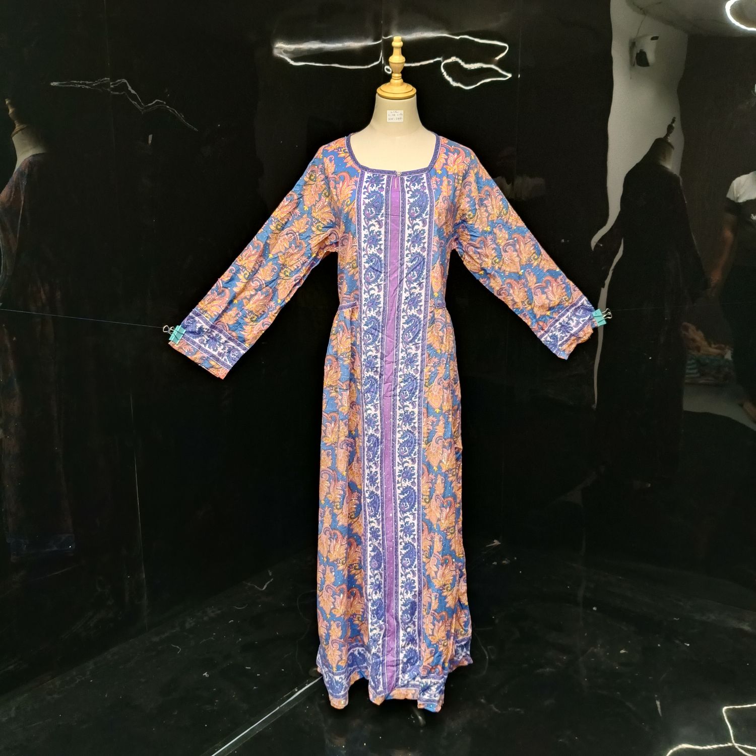 L/XL Bhopali Crystal Printed Cotton Dress 57" Long Jalabiya