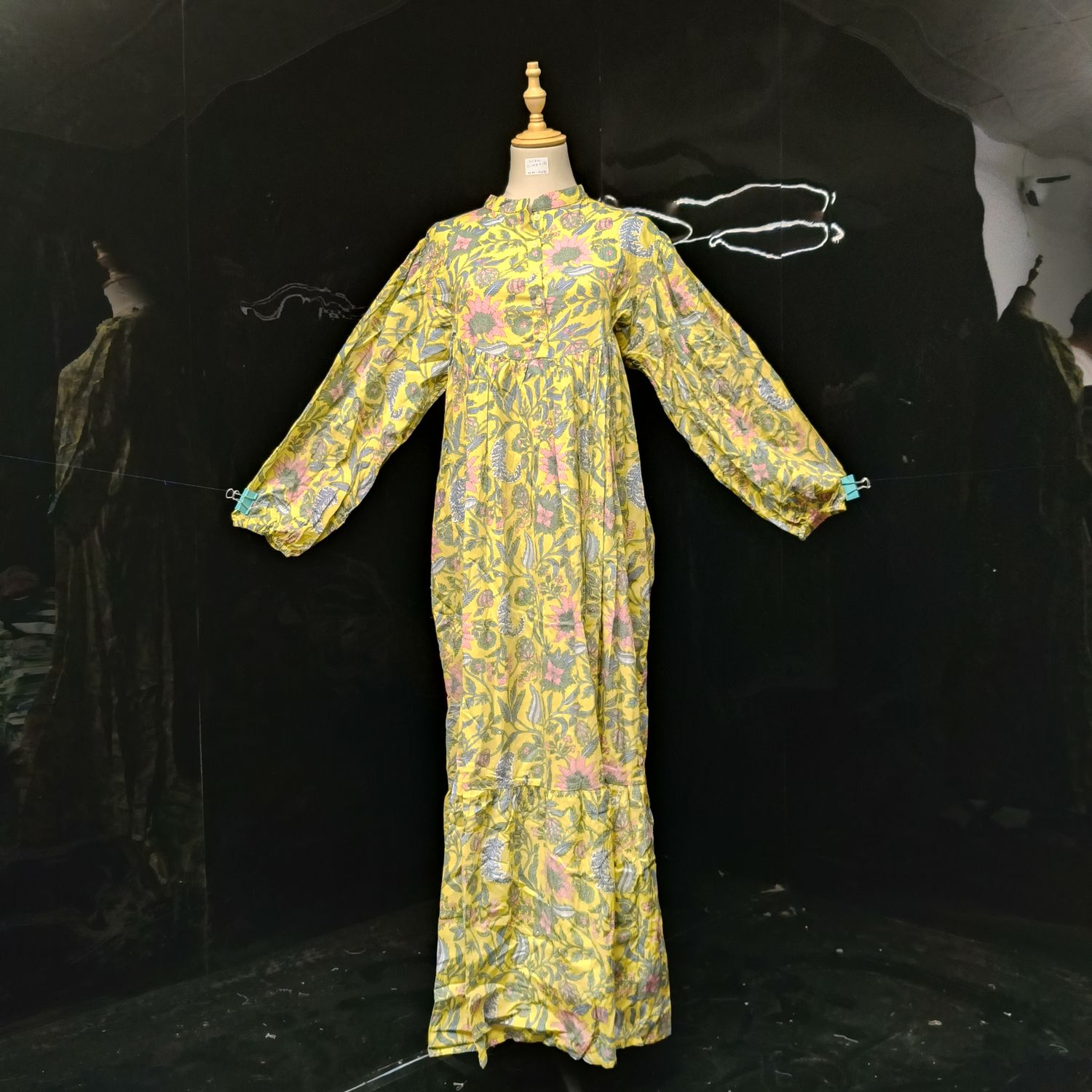 L/XL Alfia Printed Cotton Dress 57" Long Jalabiya