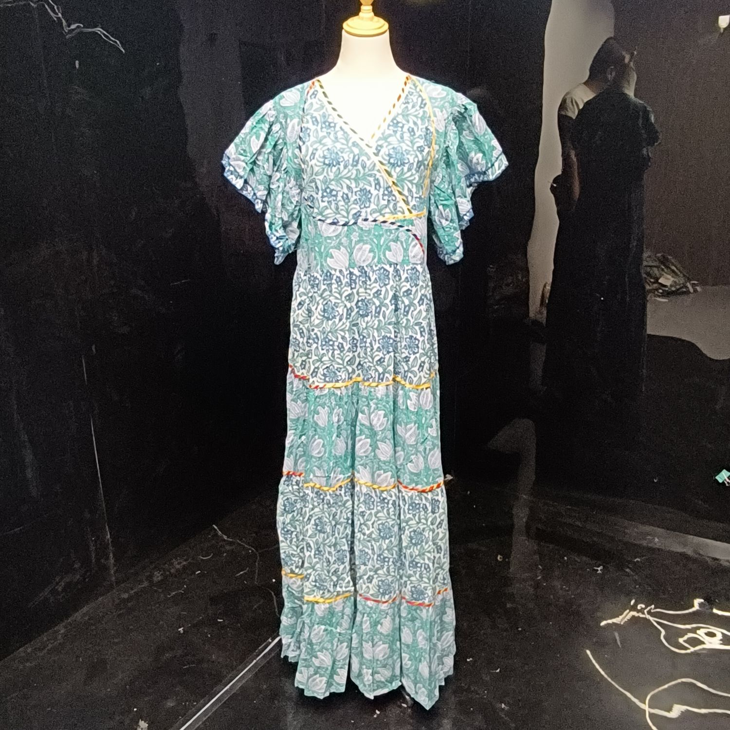 L/XL Dahlia Printed Cotton Dress 57" Long Jalabiya