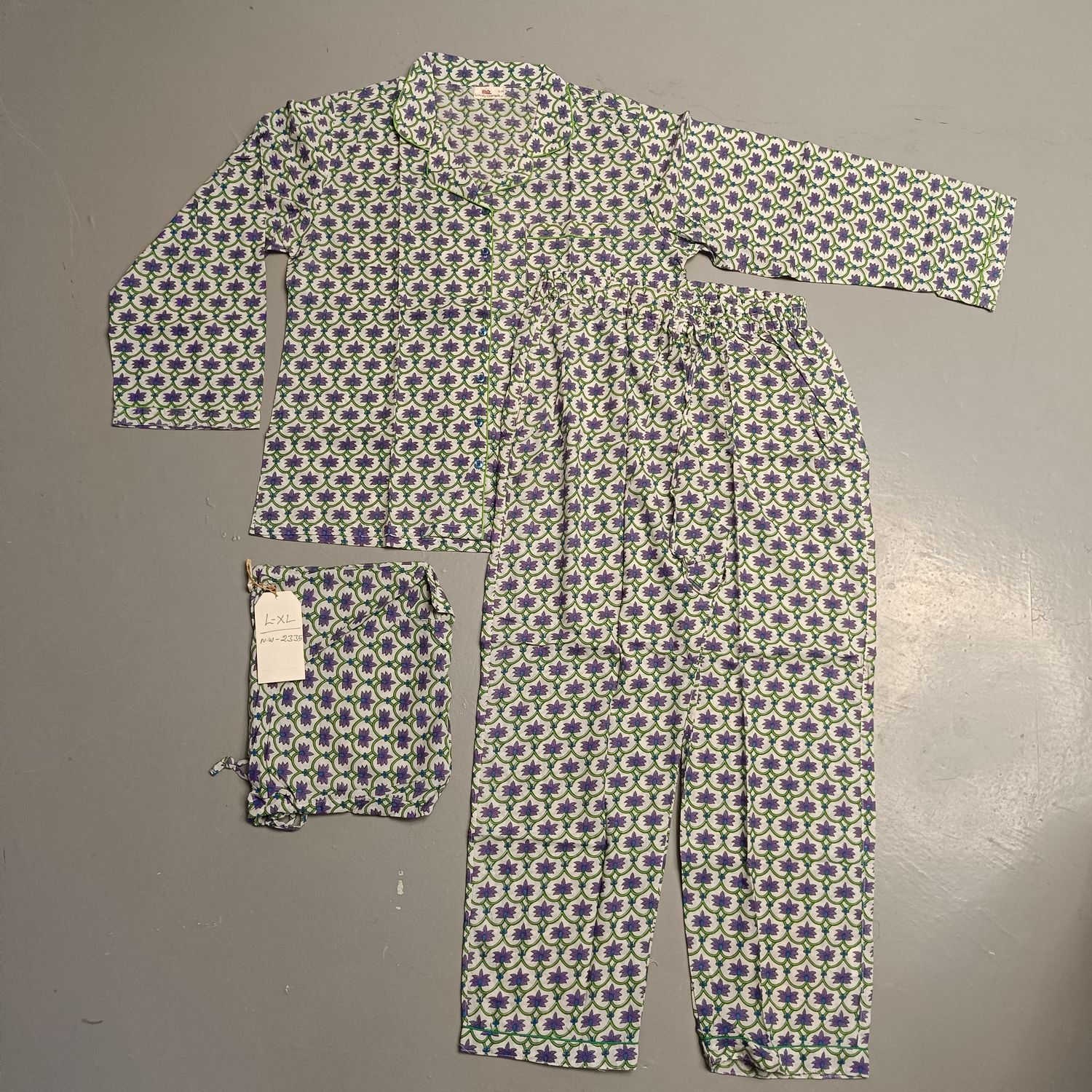 L-XL Cotton 39" Pajamas Set full sleeves