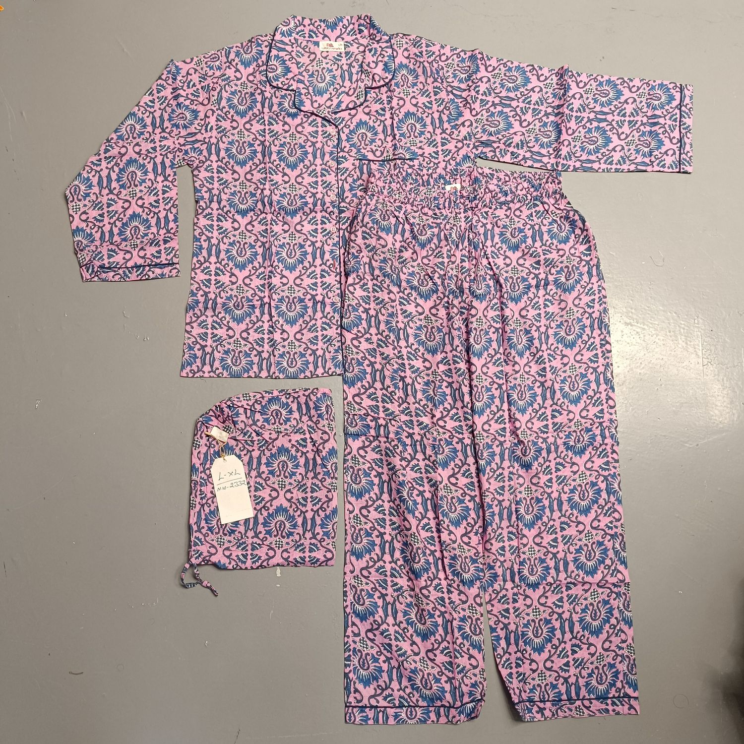 L-XL Cotton 39" Pajamas Set full sleeves