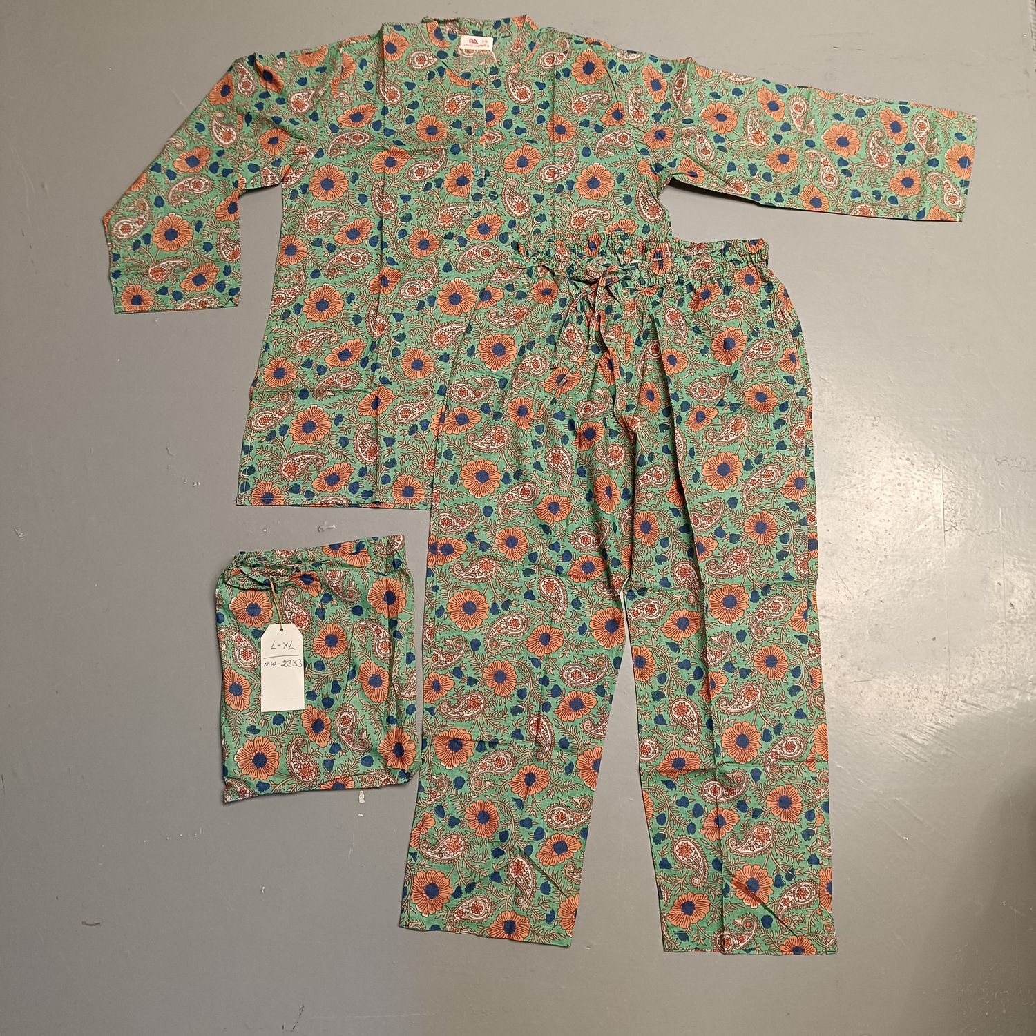 L-XL Cotton 39" Pajamas Set full sleeves