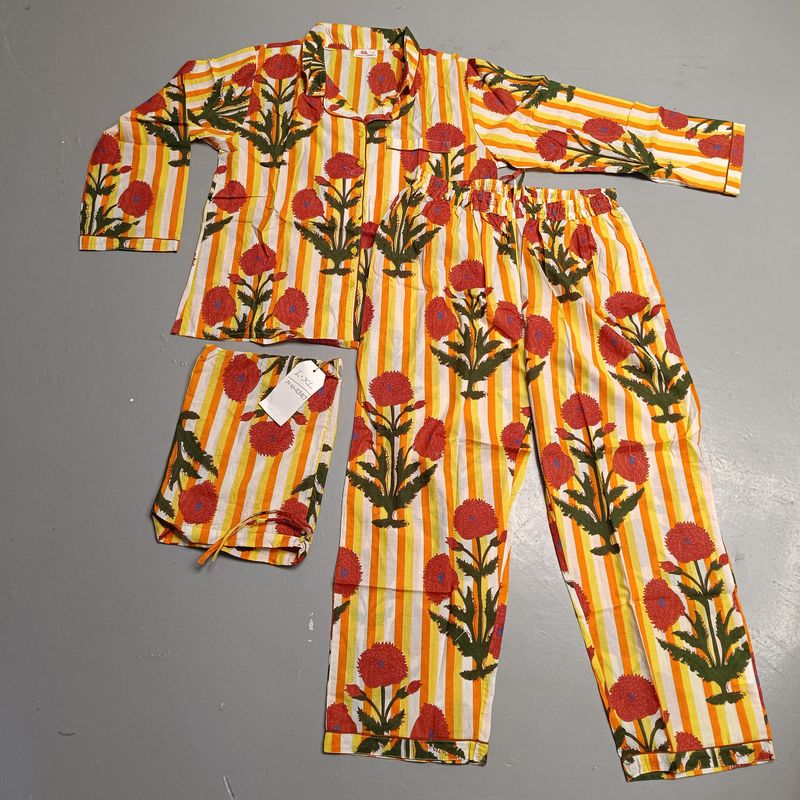 2XL-3XL Cotton  Pajamas Set full sleeves