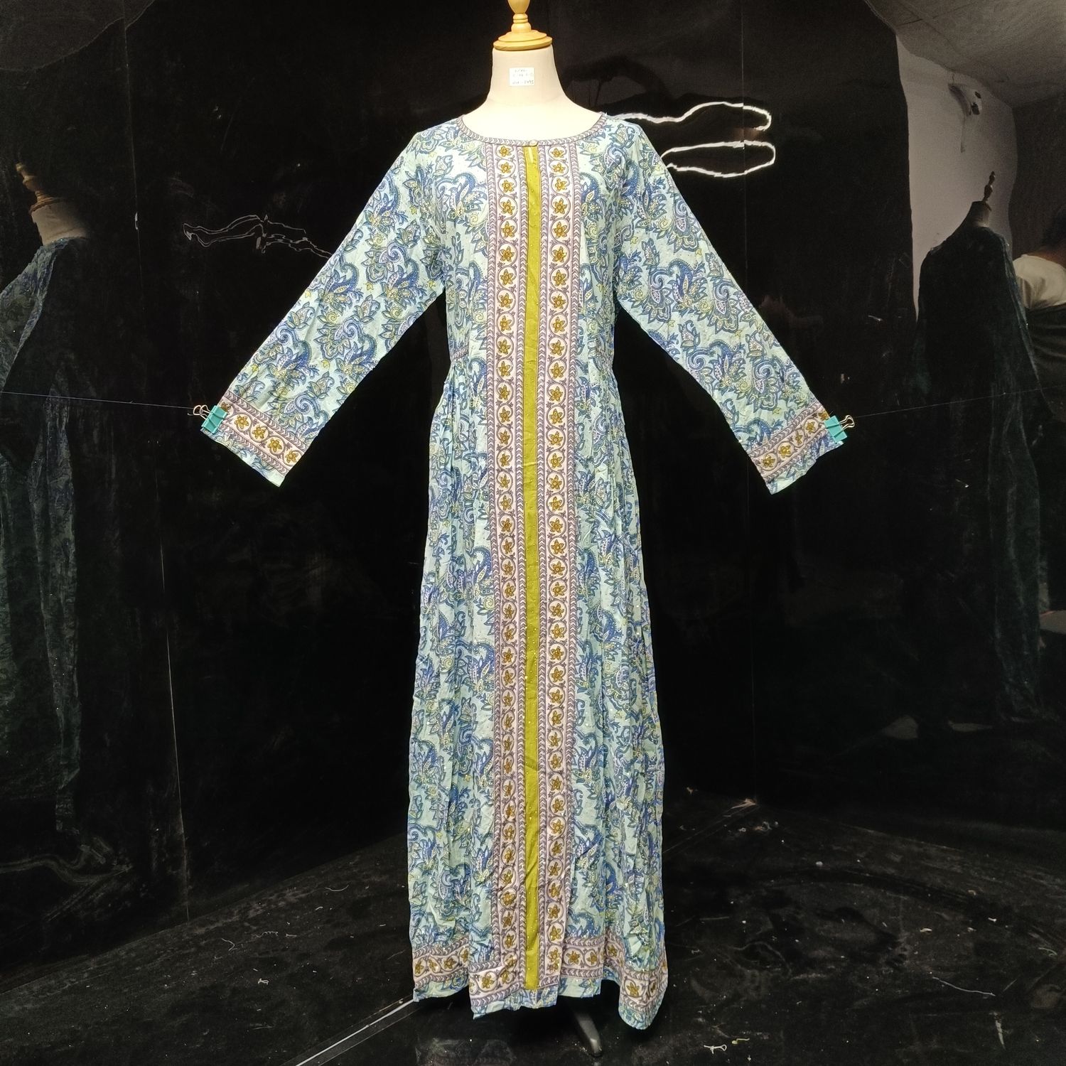 L/XL Bhopali Crystal Printed Cotton Dress 56" Long Jalabiya