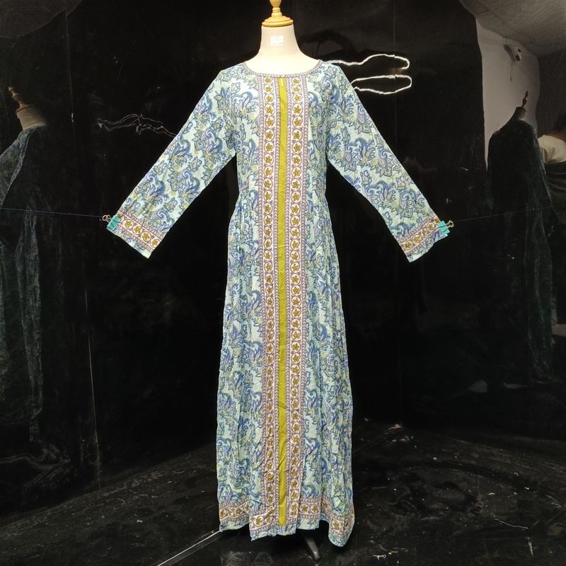 L/XL Bhopali Crystal Printed Cotton Dress 56" Long Jalabiya