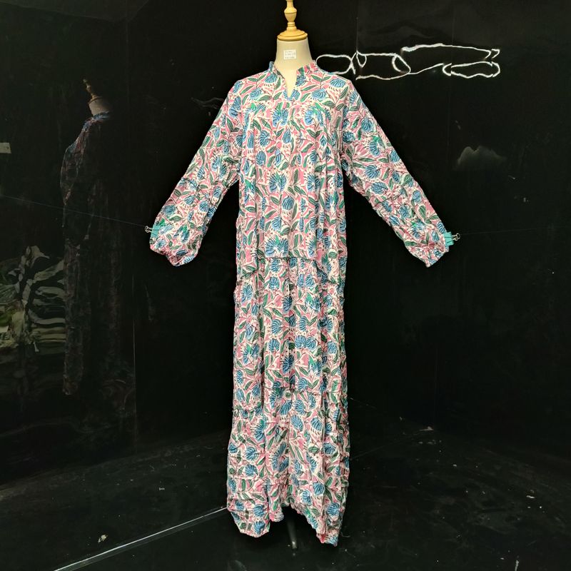 L-XL Ziya Printed Cotton Dress 57'' Long Jalabiya