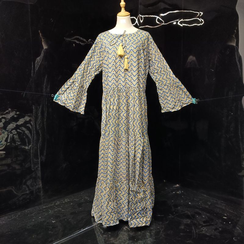 L/XL Abiya Printed Cotton Dress 57" Long Jalabiya