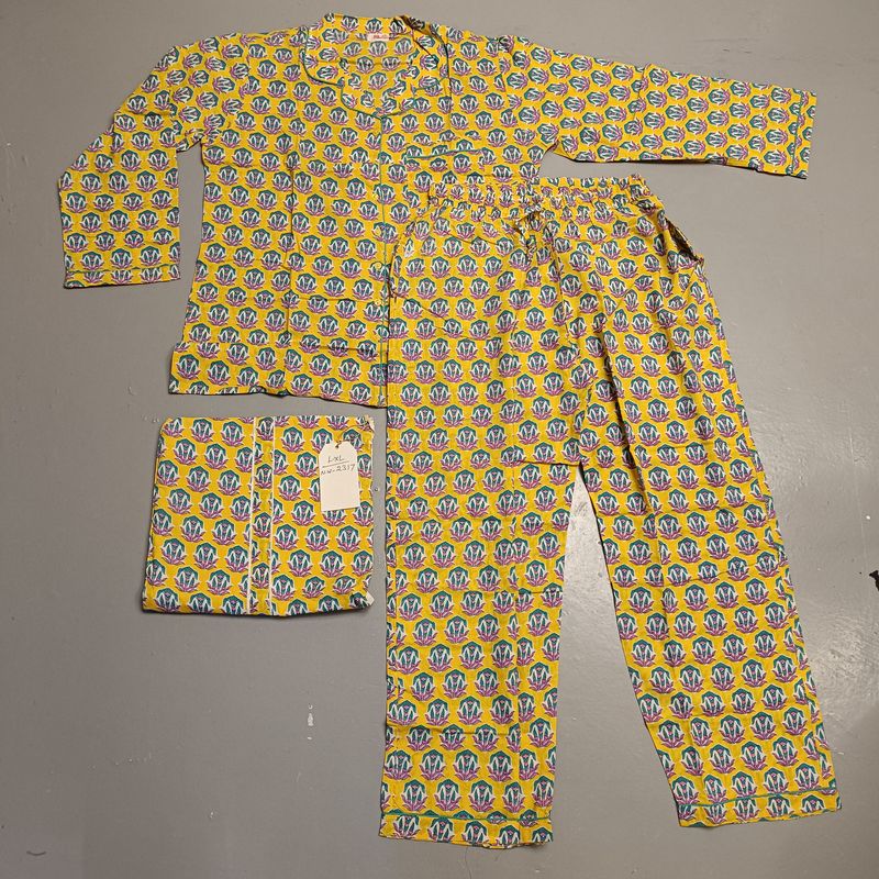 L-XL Cotton 39" Pajamas Set full sleeves