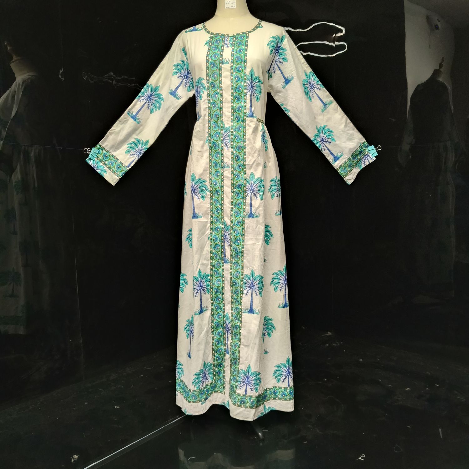 S/M Bhopali Printed Cotton Dress 56" Long Jalabiya