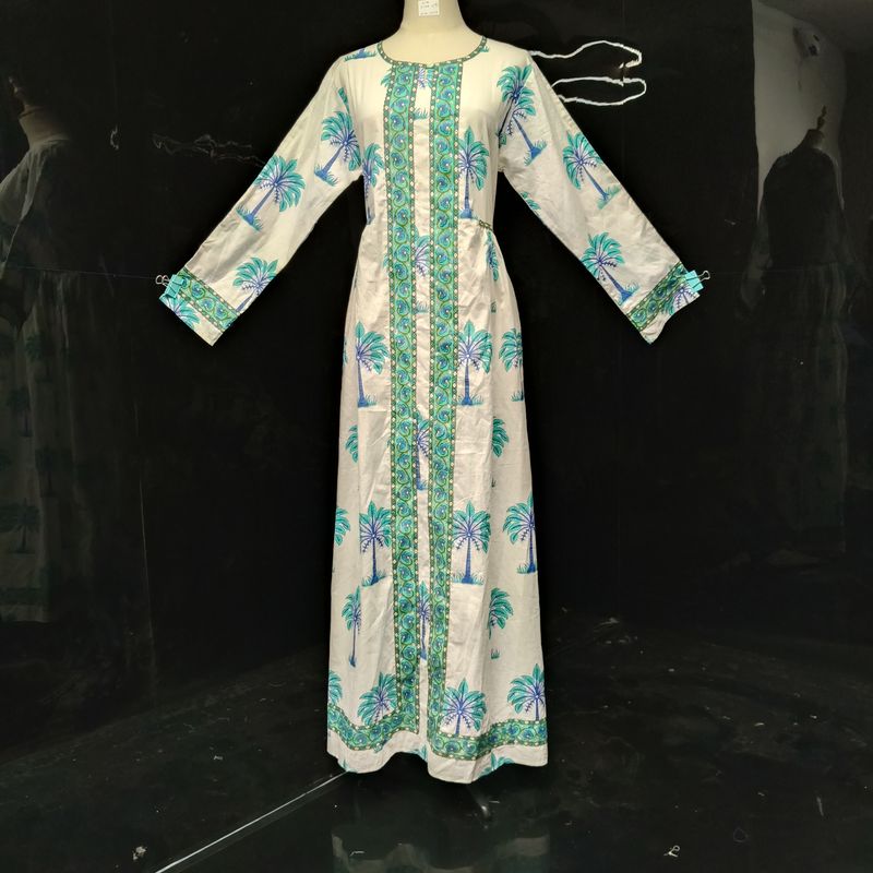 S/M Bhopali Printed Cotton Dress 56" Long Jalabiya