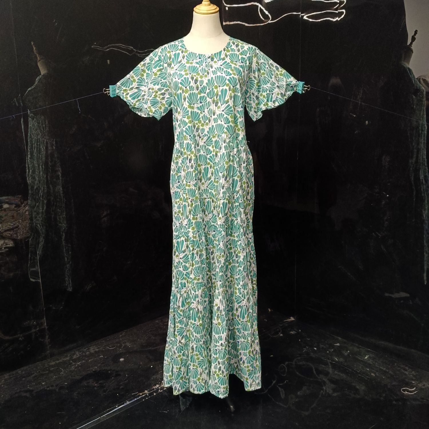 S-M Special Printed Cotton Dress 57" Long Sleeves Jalabiya