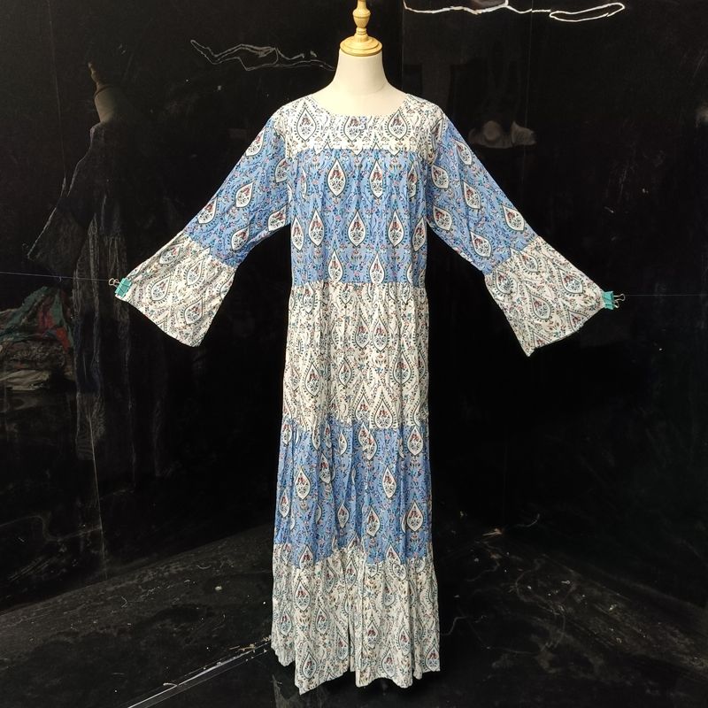 L/XL Moon Printed Cotton Dress 57" Long Jalabiya