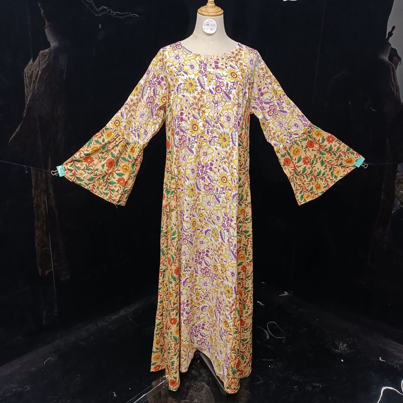 L/XL  Marry Blue Printed Cotton Dress 57" Long Jalabiya