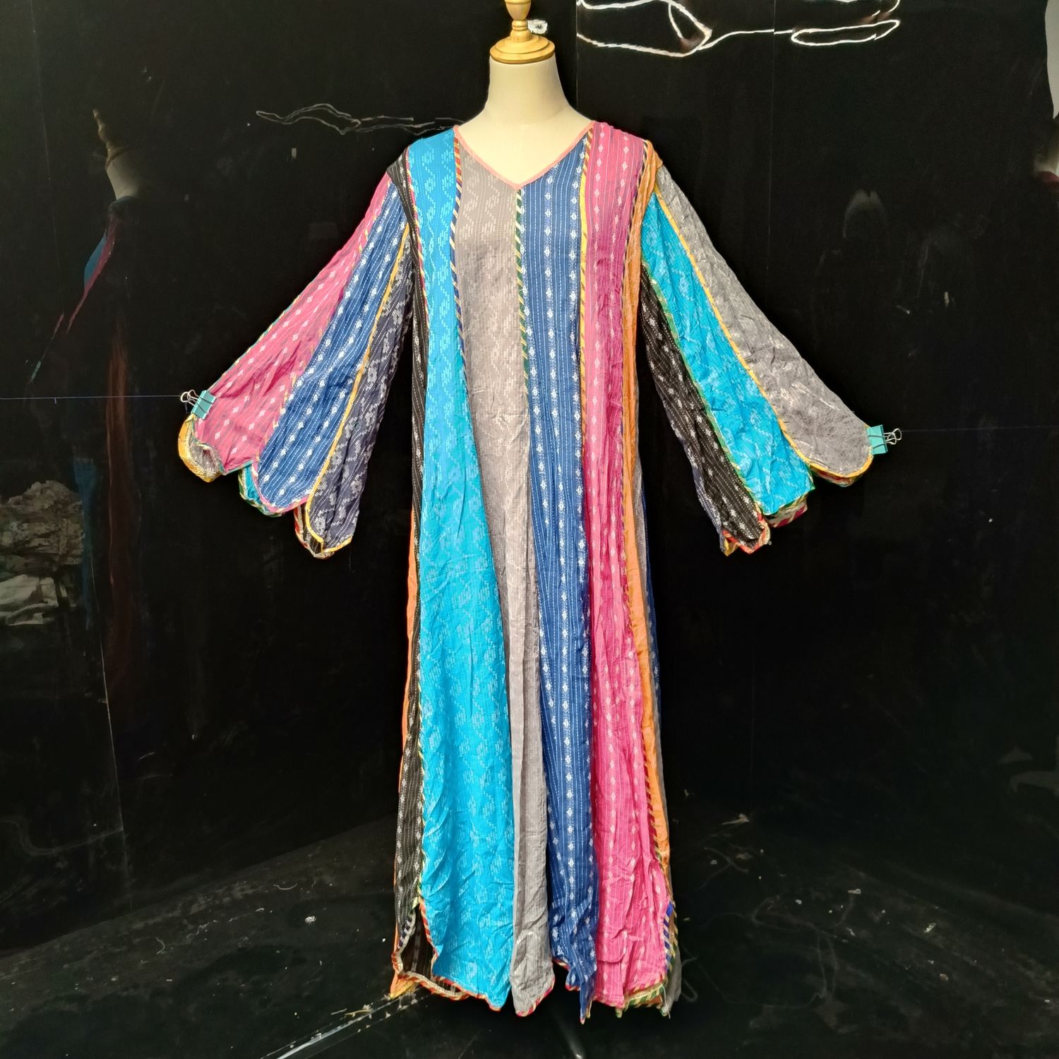 S/M Meher Multi Printed Cotton Dress 57" Long Jalabiya