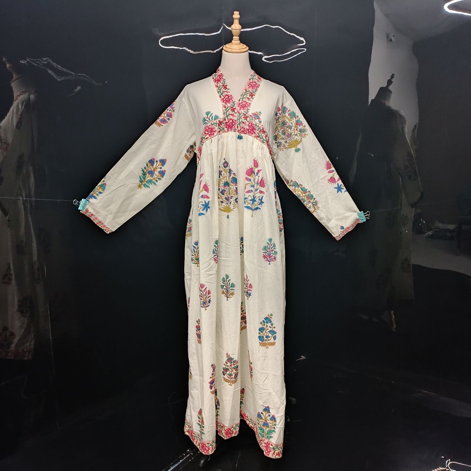 L/XL Nida Printed Cotton Dress 57" Long Jalabiya