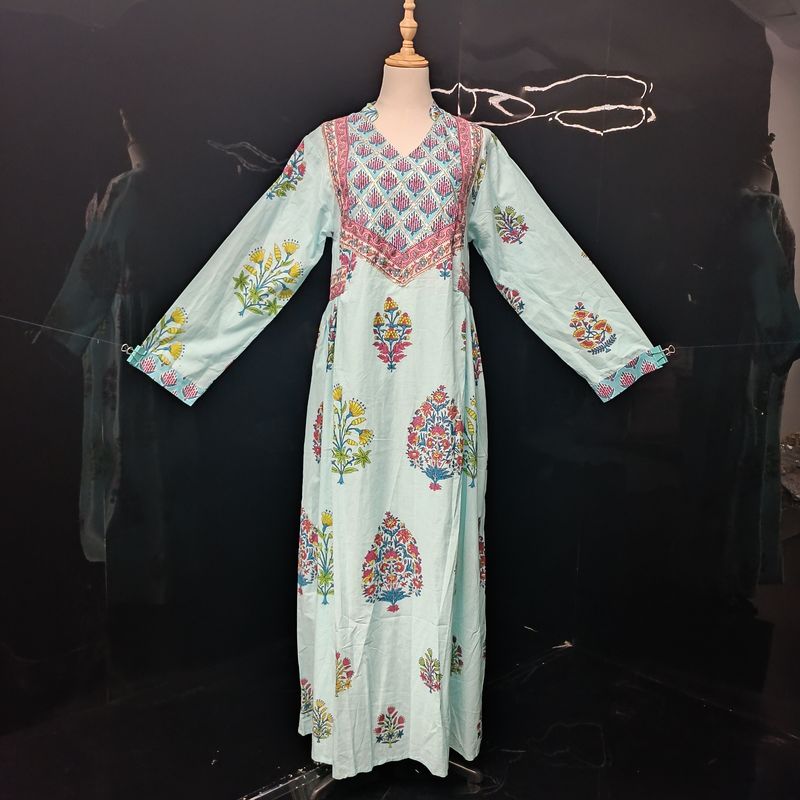 S/M Arwa Printed Cotton Dress 57" Long Jalabiya