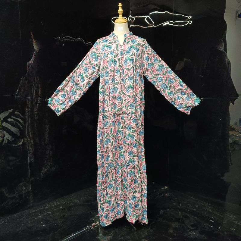 L-XL Ziya Printed Cotton Dress 57'' Long Jalabiya