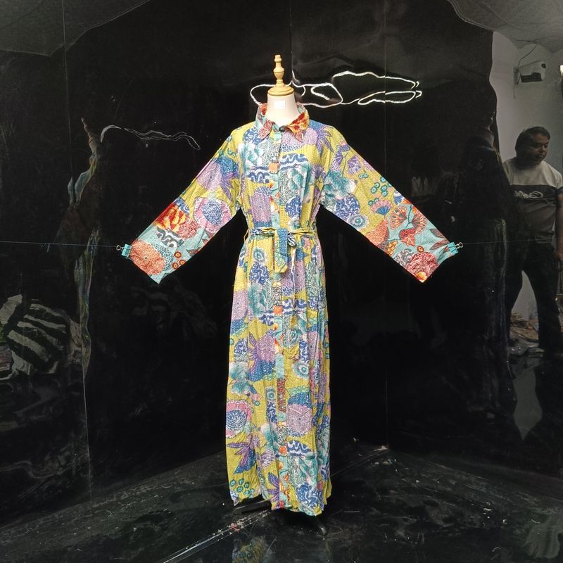 L/XL Tansy Printed Cotton Dress 57" Long Jalabiya