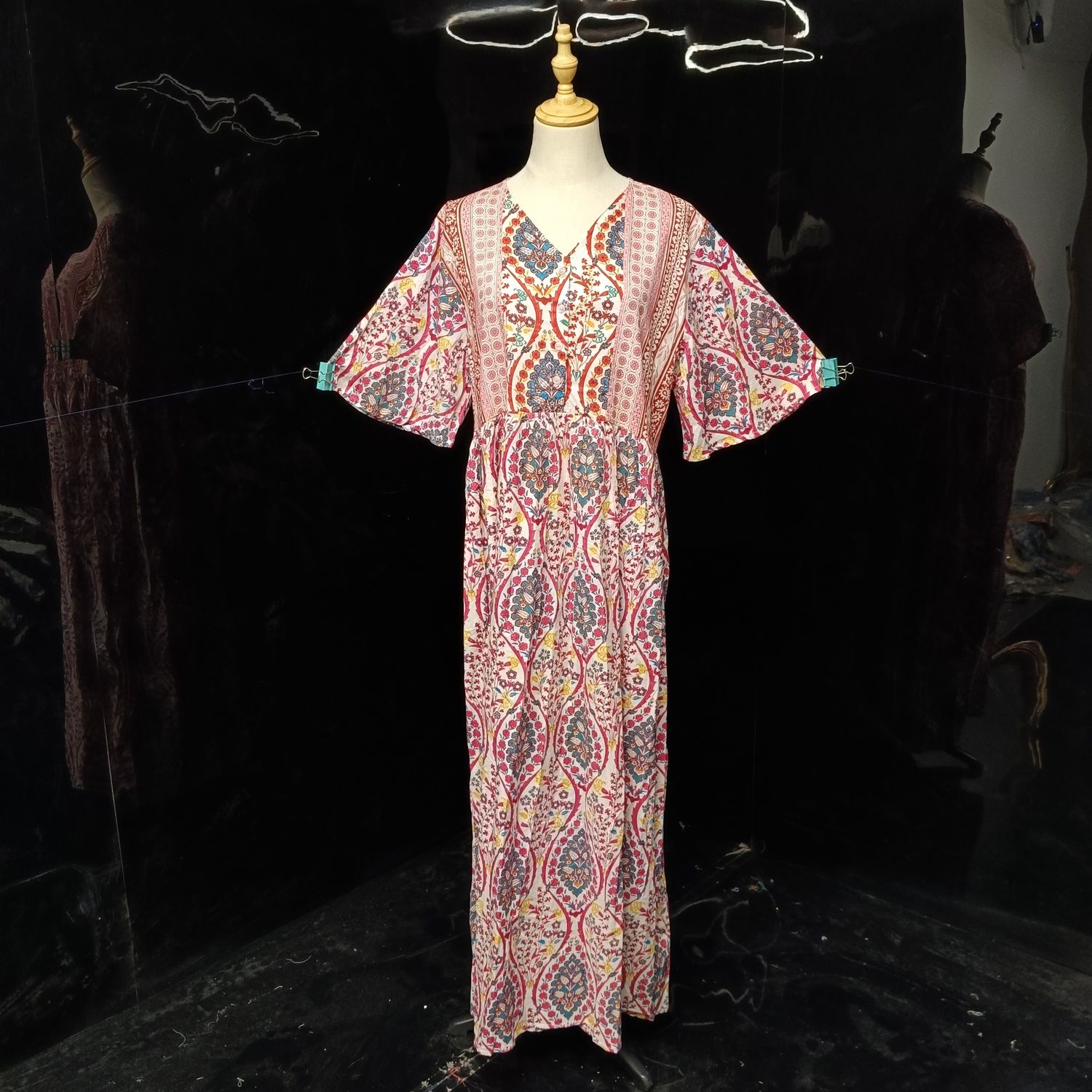 L-XL Rahaf Printed Cotton Dress 57" Long Jalabiya