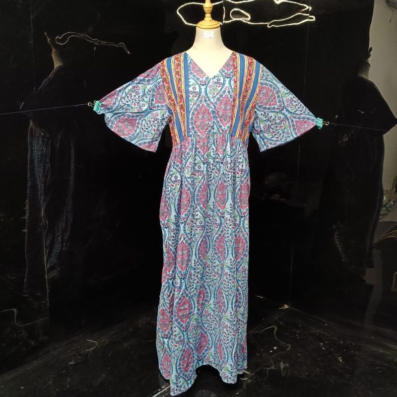 L-XL Rahaf Printed Cotton Dress 57" Long Jalabiya