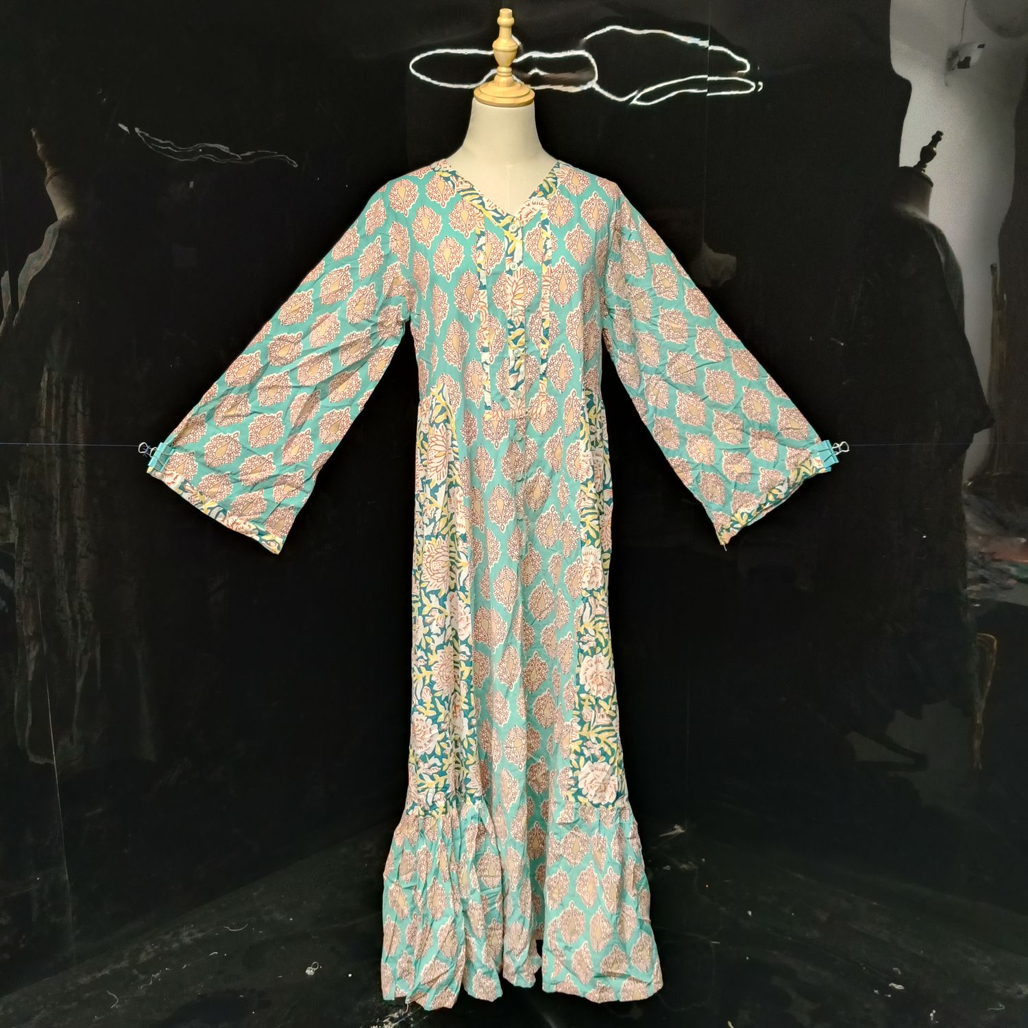 XS/S Tulip Blue Cotton Dress 54" Long Jalabiyas