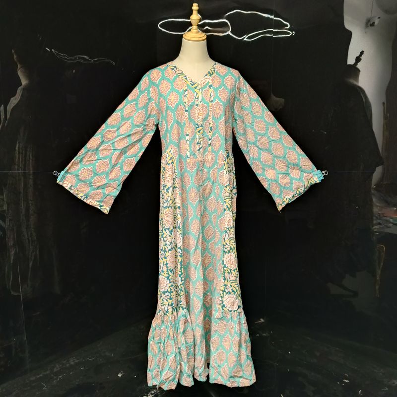 XS/S Tulip Blue Cotton Dress 54" Long Jalabiyas