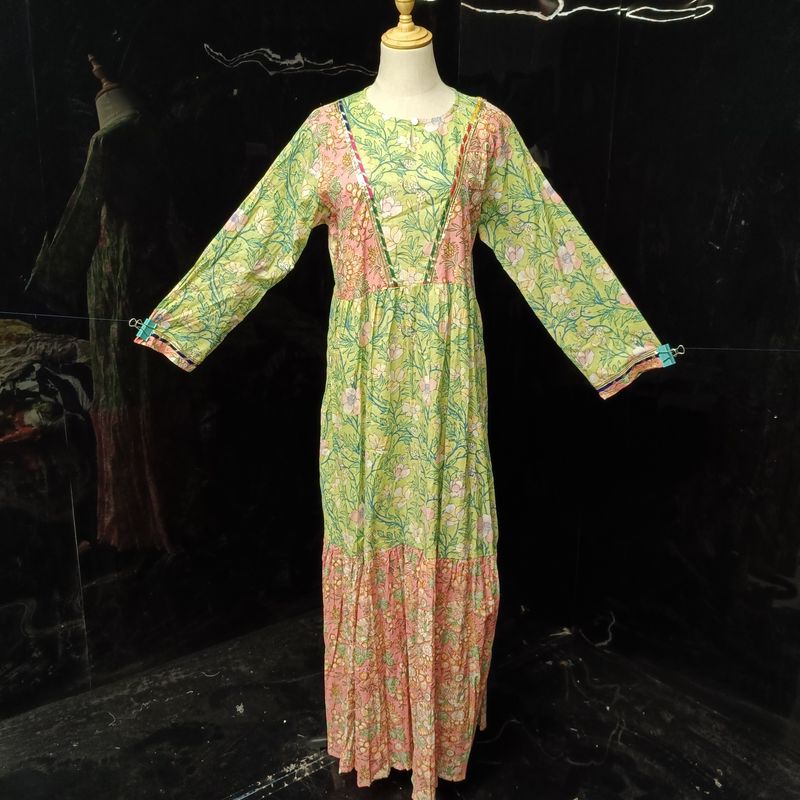 L/XL Zahida Printed Cotton Dress 57" Long Jalabiya