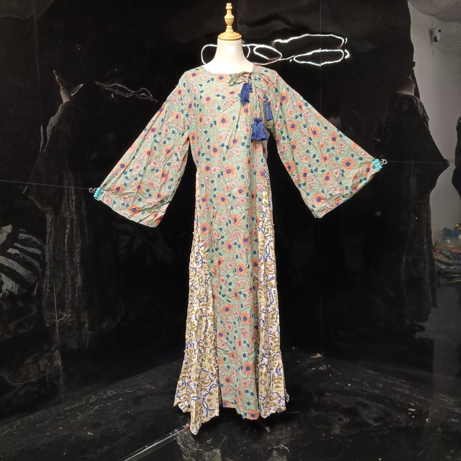 L/XL Cinderella Printed Cotton Dress 57" Long Jalabiya