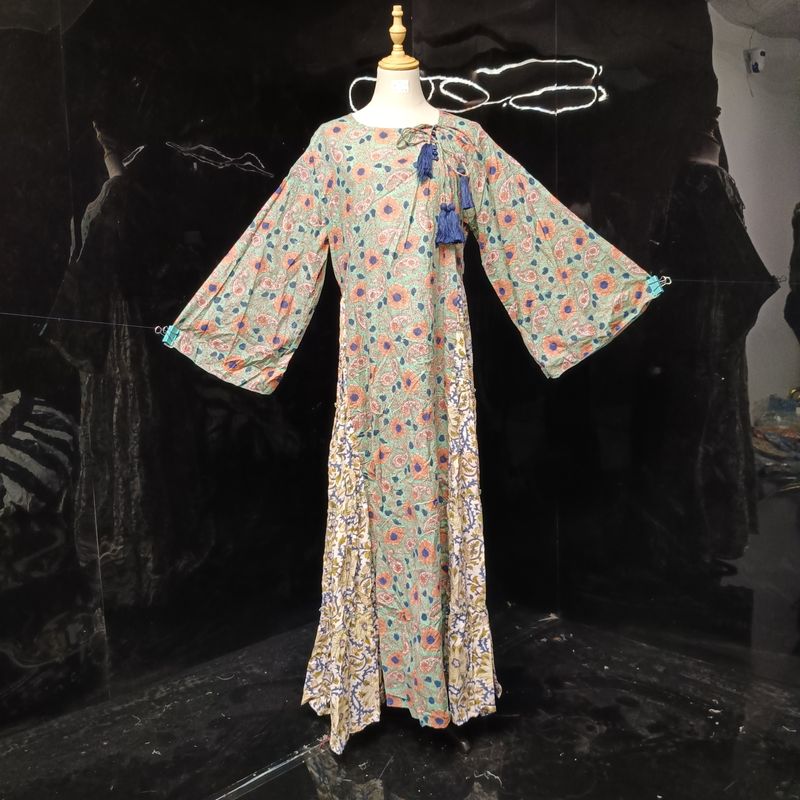L/XL Cinderella Printed Cotton Dress 57" Long Jalabiya