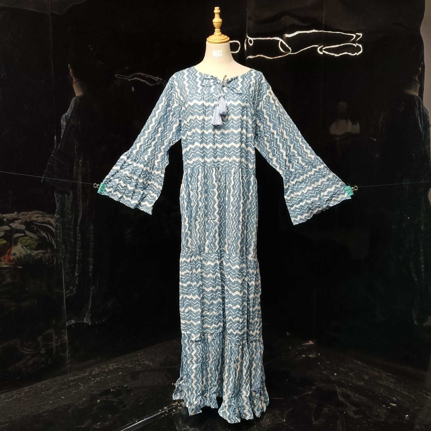 2XL/3XL Abiya Printed Cotton Dress 57" Long Jalabiya