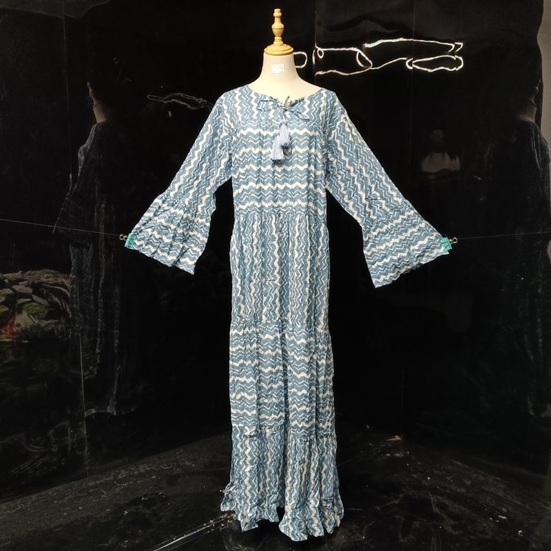 2XL/3XL Abiya Printed Cotton Dress 57" Long Jalabiya