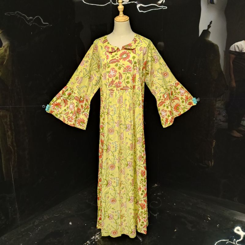 L-XL Husn Printed Cotton Dress 57" Long Jalabiya