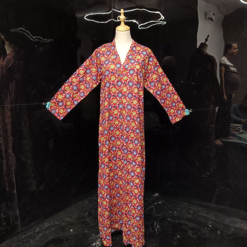 S-M Teena Printed Cotton Dress 57" Long Jalabiya