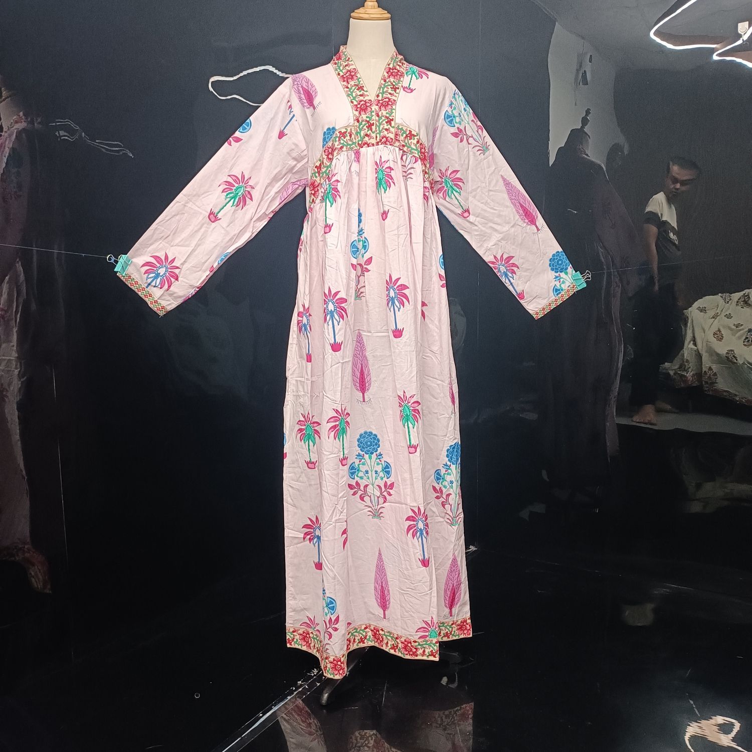 L/XL Nida Printed Cotton Dress 57" Long Jalabiya