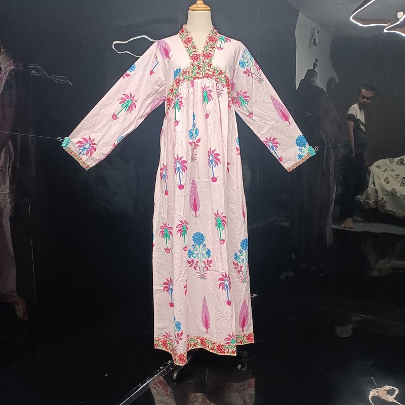 L/XL Nida Printed Cotton Dress 57" Long Jalabiya