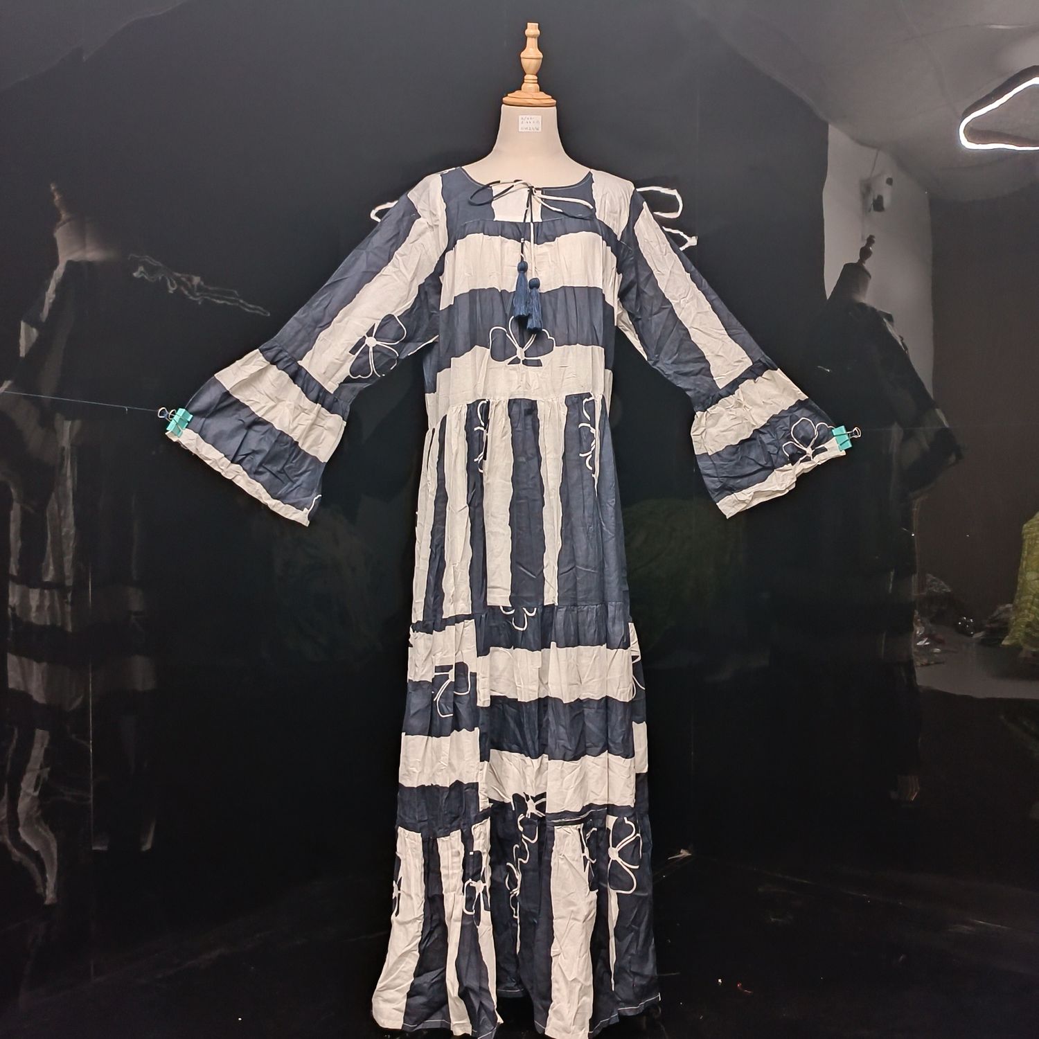 L/XL Abiya Blue Cotton Dress 57" Long Jalabiya