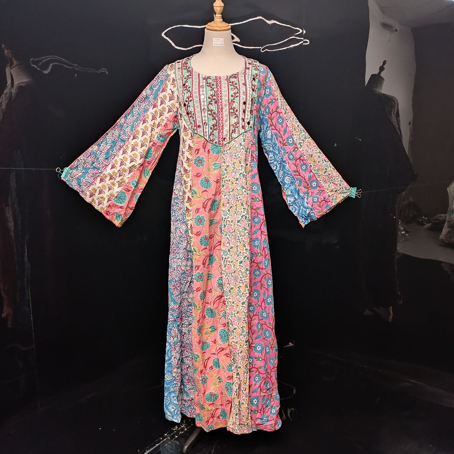 L-XL Malaysia Printed Cotton Dress 57" Long Jalabiya
