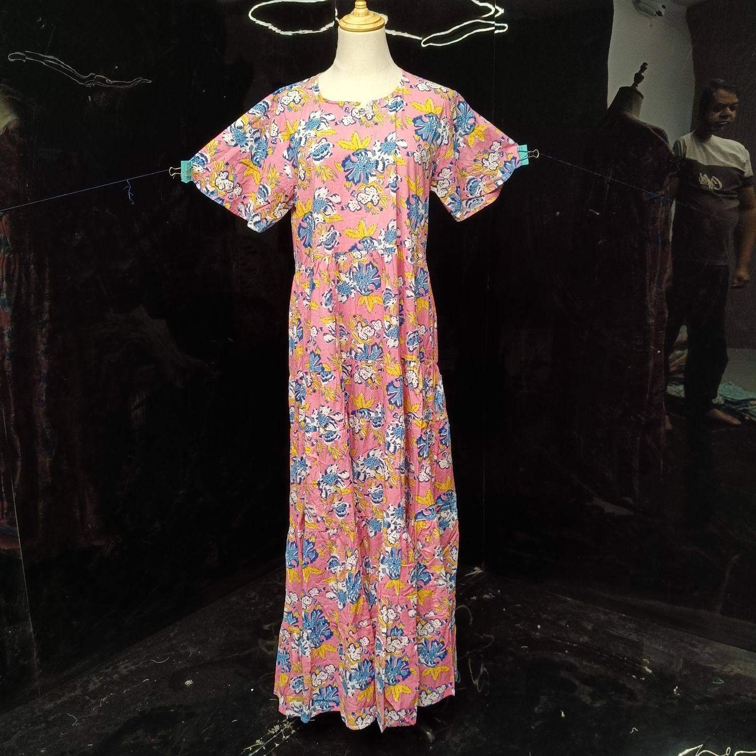 S-M Special Printed Cotton Dress 57" Long Sleeves Jalabiya