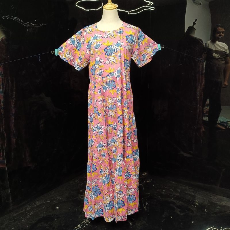 S-M Special Printed Cotton Dress 57" Long Sleeves Jalabiya