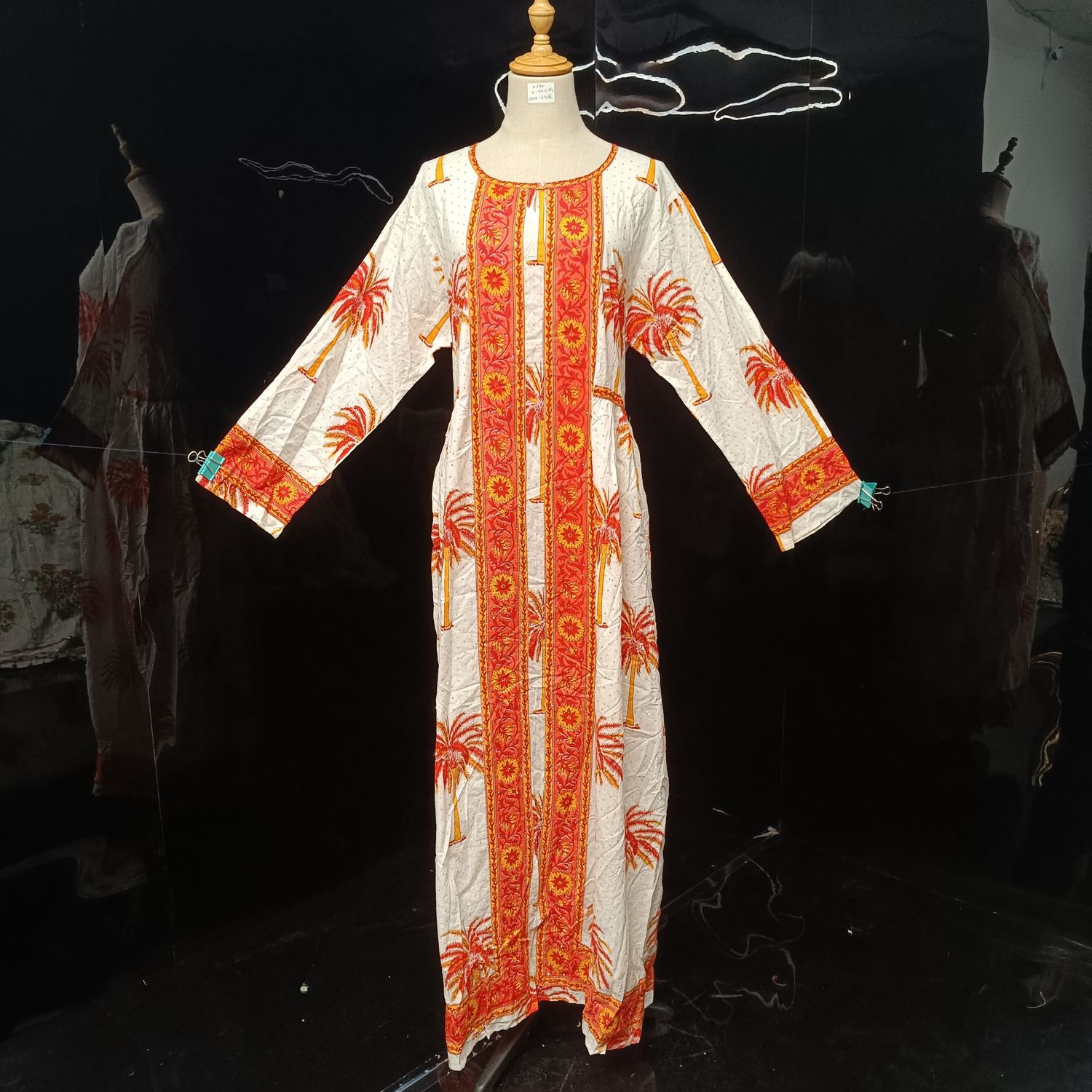 L/XL Bhopali Crystal Printed Cotton Dress 56" Long Jalabiya