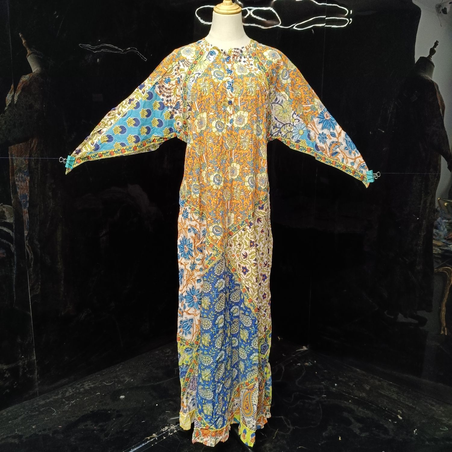 L/XL Takisha Multi Printed Cotton Dress 56" Long Jalabiya