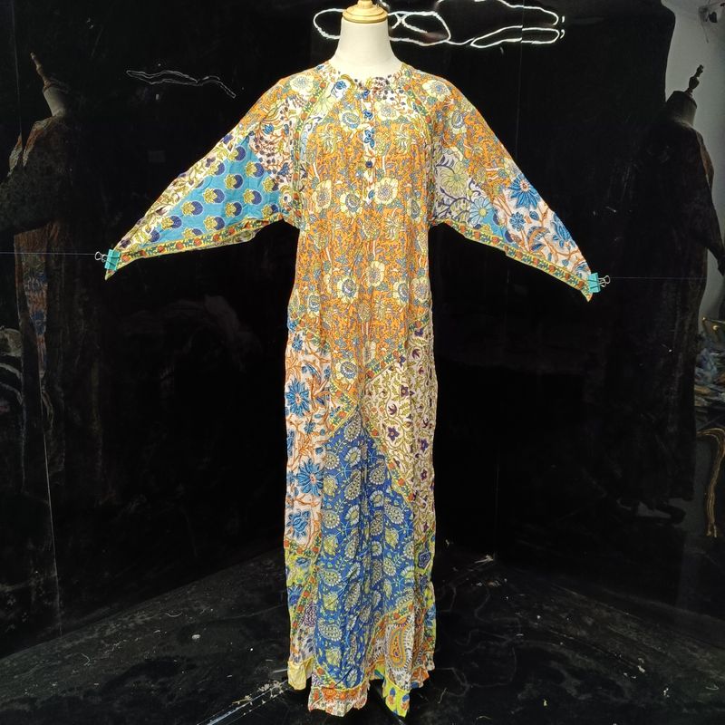 L/XL Takisha Multi Printed Cotton Dress 56" Long Jalabiya
