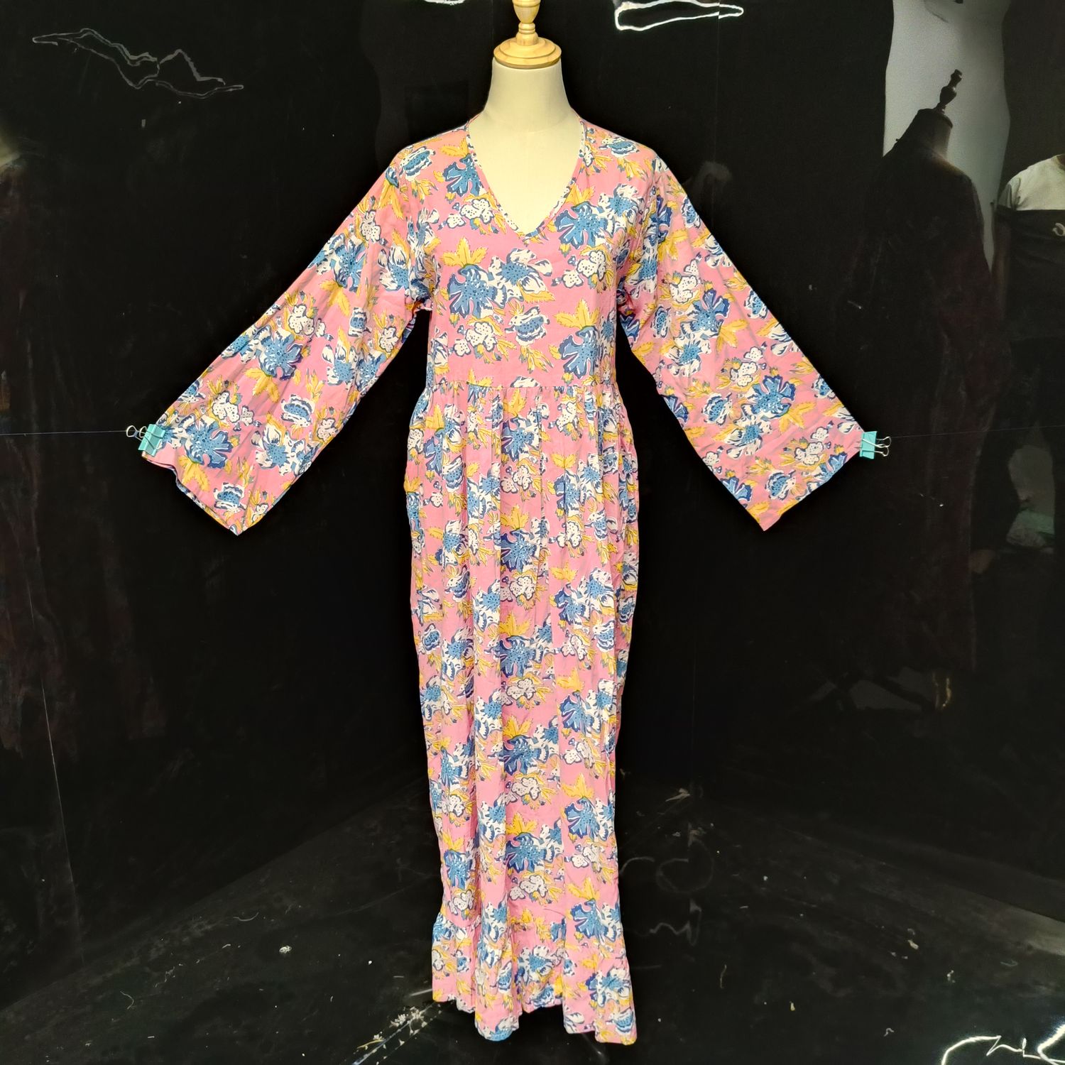 S-M Special Printed Cotton Dress 57" Long Sleeves Jalabiya