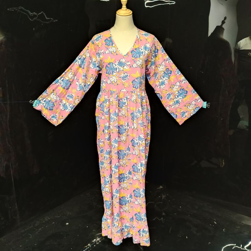 S-M Special Printed Cotton Dress 57" Long Sleeves Jalabiya