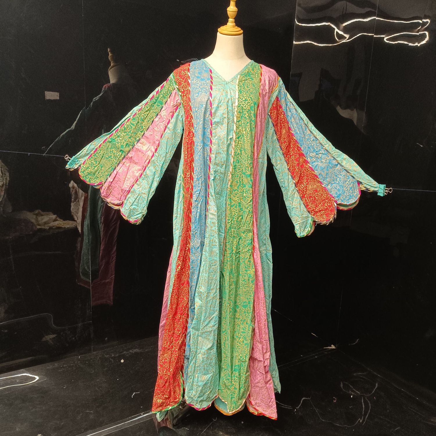 L/XL Meher multi Gold Printed Cotton Dress 57" Long Jalabiya