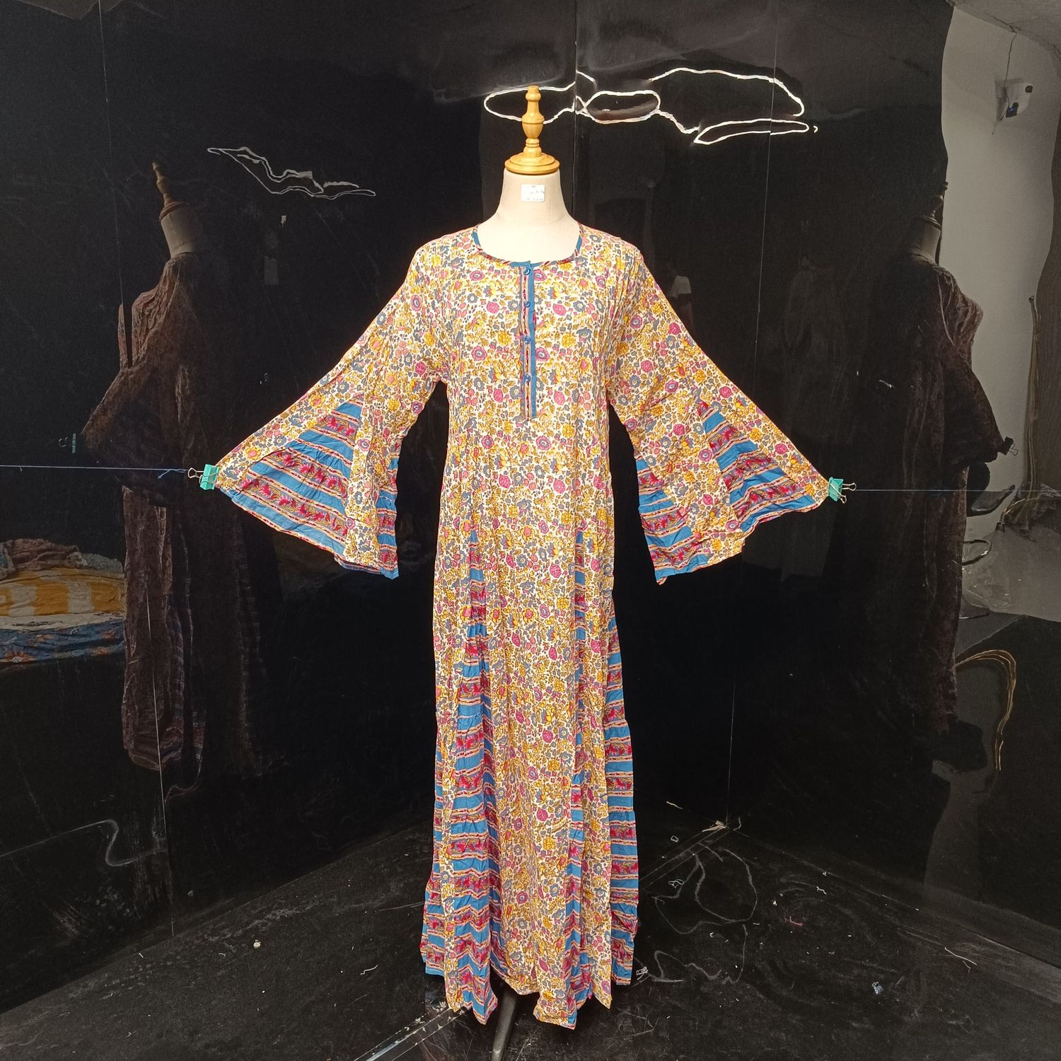 S/M Kiai Multi Printed Cotton Dress 57" Long Jalabiya